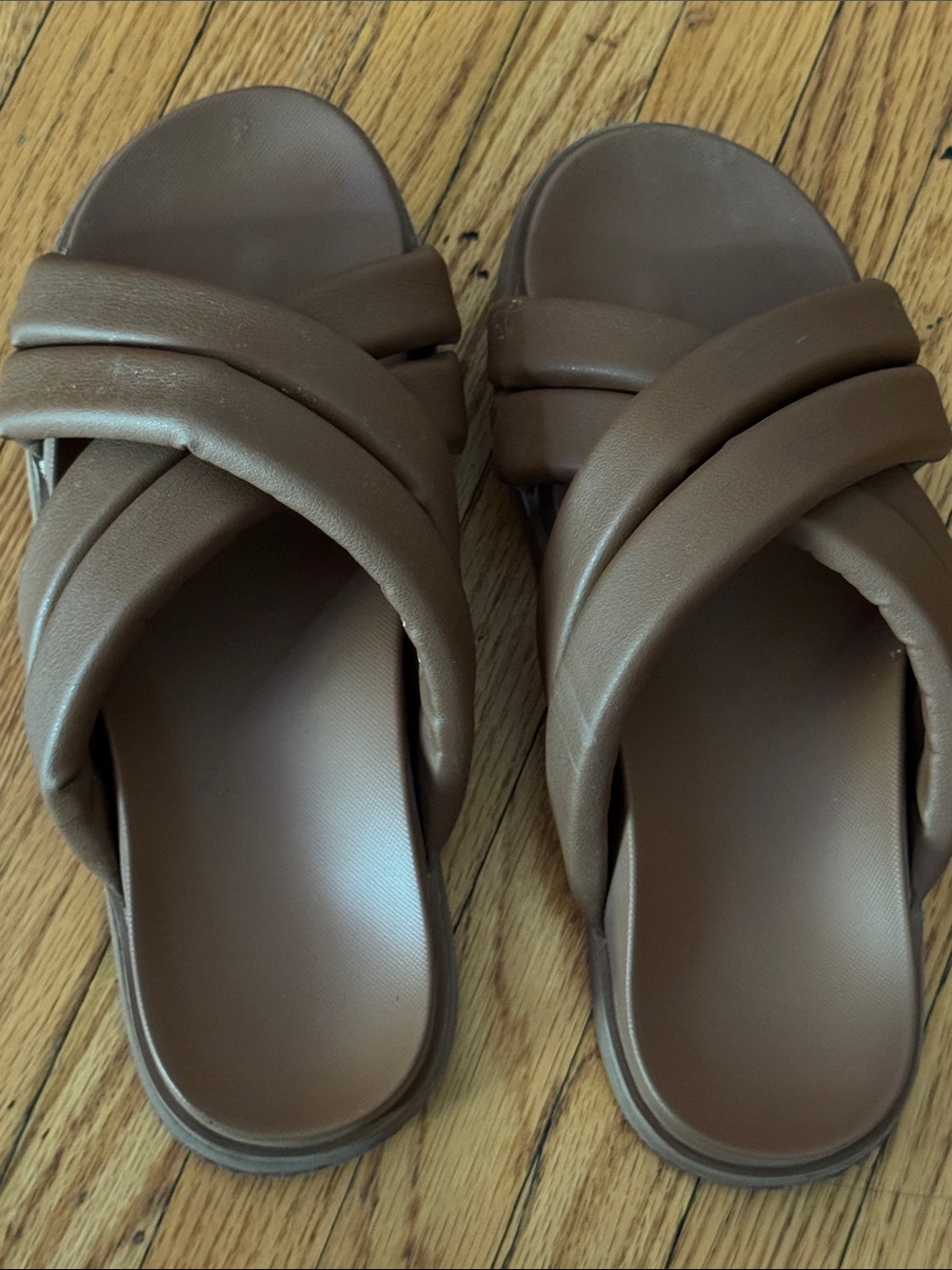Women's Brown Crisscross Slide Sandals